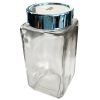 Sharper Image 33.8 Oz. Stain Resistant Square Glass Canister with Metallic Aqua Twist Off Lid